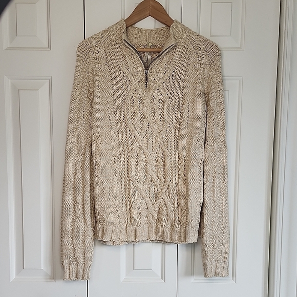 Leo and Nicole Women's 100% Cotton Knit 1/4 Zip Beige Sweater Size XL - Picture 1 of 7